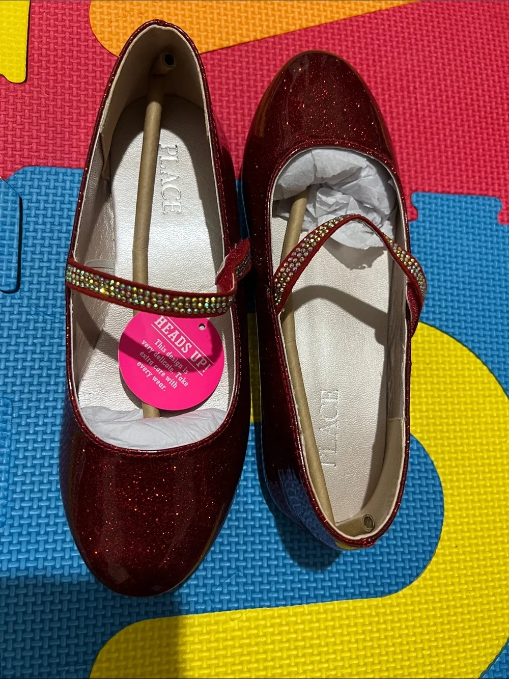 The Children's Place Red Glitter Mary Jane Shoes with Rhinestone Strap